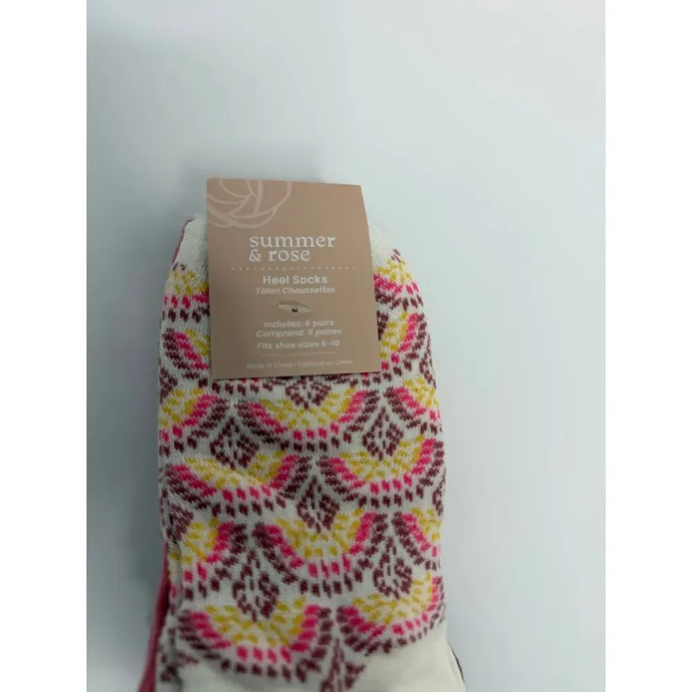 Summer & Rose 6 Pair Heel Socks Fair Isle Pattern No Show Socks NWT FabFitFun